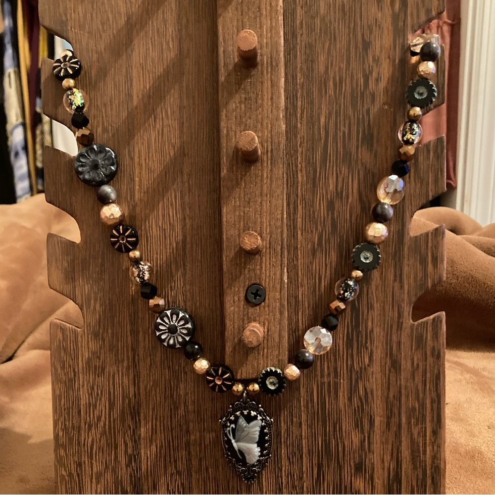 Handmade Black and Gold Butterfly Cameo Necklace